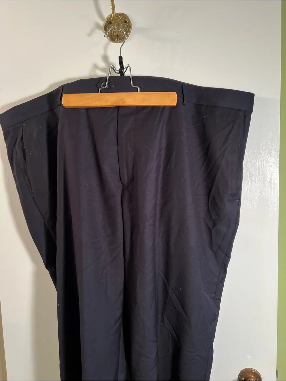 Mazari Men’s Size 50L Trousers Dress Pants Flat Front Navy Blue Polyester Rayon